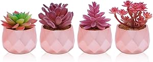 Fake Succulent Plant Set - Desk Succulent Plants Artificial Potted - Modern faux Succulents in Pots for Home Decor – Rose Gold Succulent Decor for Bedroom – Tiny Succulent Artificial Plants Room Decor