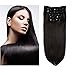 Friskylov Human Hair Extensions 22Inch Clip in Straight Human Hair Extensions Double Weft Black Clip in Human Hair Thick Hair Extensions 100g(3.52oz) 7Pieces With 16Clips (22Inch, #1B Natural Black)