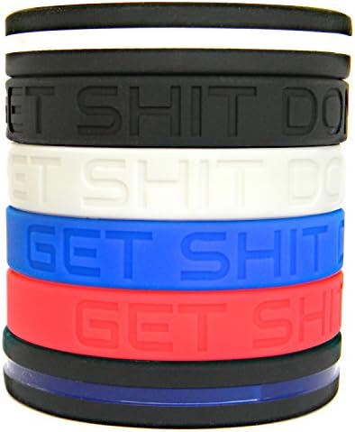 Solza Motivational Silicone Bracelets Set 4X “Get Stuff Done” Silicone Wristbands + Thin Blue Line Bracelet + Thin White Line Bracelet | Unisex Colored Wristbands, 8”