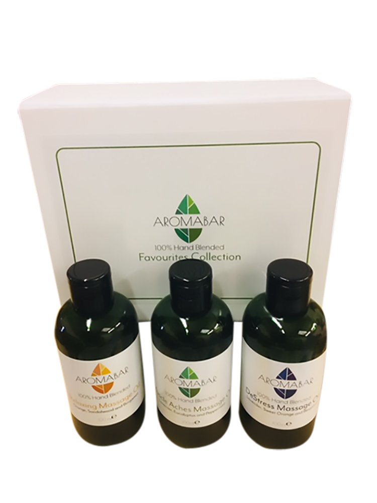 Aromabar Massage Oil Favourites Gift Set with Muscle Aches, De Stress & Relaxing Blends in Grapeseed (3 x 100ml)