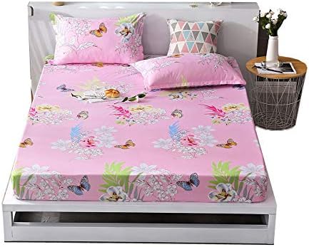 Fitted Sheet Bedsheet Without Pillowcases Used Bedding Microfiber Fabric Single Double Bed ZF Twin Full Queen King Butterfly Moon Flowers Design One Piece (Butterfly Flower, Pink, King 71"x78")