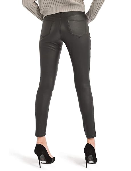 BAMANS WOMEN’S FAUX LEATHER PANTS, SKINNY STRETCH PANTS WITH POCKETS, WORK CASUAL PANTS FOR WOMEN (BLACK #2, XX-LARGE)