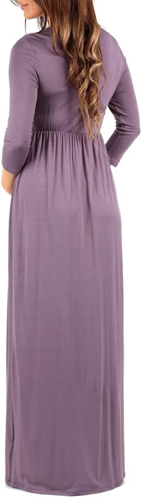 Mother Bee Maternity 3/4 Sleeve Ruched Maternity Dress W/Empire Waist for Baby Showers or Casual Wear at  Women’s Clothing store