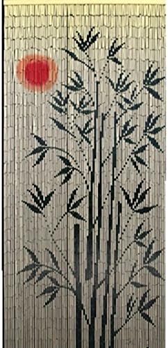 Bamboo Painted Curtain Red Sun Tree Scene Door Beads