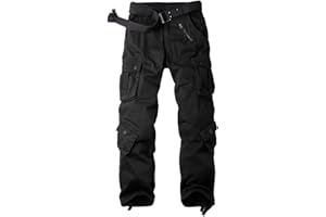 OCHENTA Men's Cotton Casual Cargo Work Pants Baggy Camo Tactical Combat Trousers with 8 Pockets (No Belt)