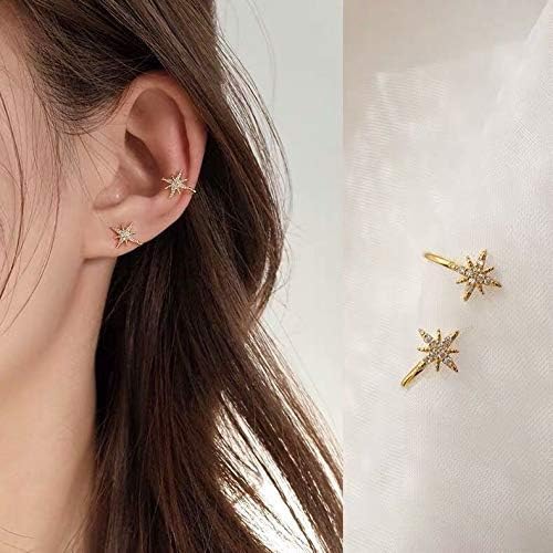 ruilinyang Simple CZ Star Cuff Wrap Earrings Cute Snowflake Crystal Twinkle Helix Cartilage Clip on Earrings Non Piercing Cartilage Earrings Hexagram Ear Cuff