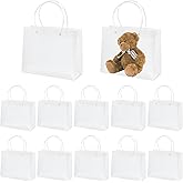 Gabrella 12 Pcs Clear Gift Bags with Handles, 7.87X9.84 Inch White PVC Frosted Plastic Bags Reusable, Mini Party Favor Bag Transparent Small Gift Wrap Bag