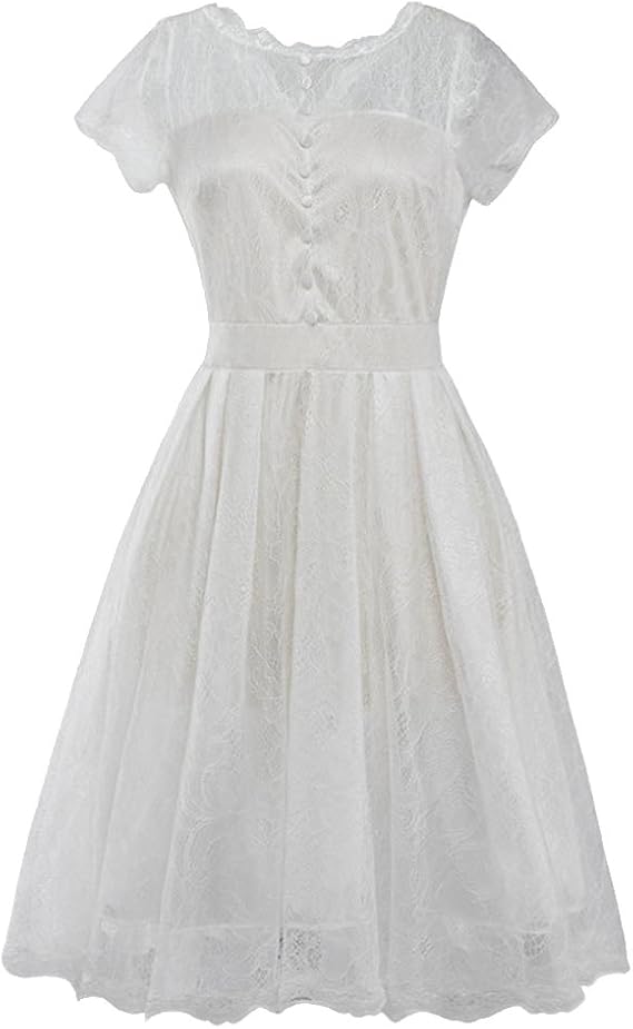 Amazon ファッションストーリーレディースヴィンテージ1950年代スタイルレースフレアスイングフォーマルドレス Us サイズ S カラー ホワイト ワンピース チュニック 通販