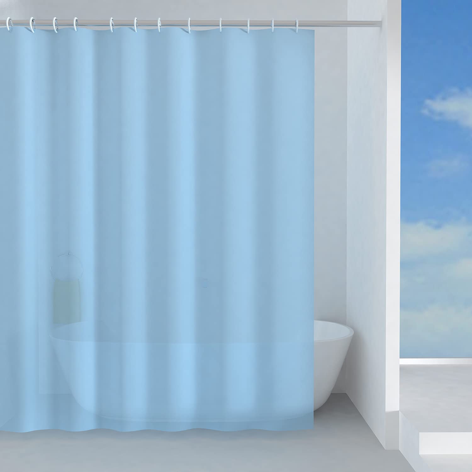 Gedy G-Basic 180X200, Made of PES, 100% Waterproof, Blue Finish, R&D Design, Shower Curtain with 12 Rings, 2 Year Warranty, Unique
