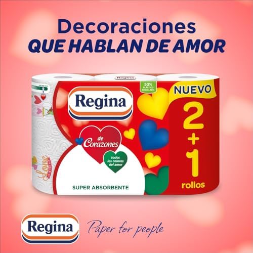de Corazones Papel Cocina - 21 Rollos, Máxima Absorbencia En Cada Hoja, 58 Hojas De 2 Capas Por Rollo, Color Decorado, Rollo grande