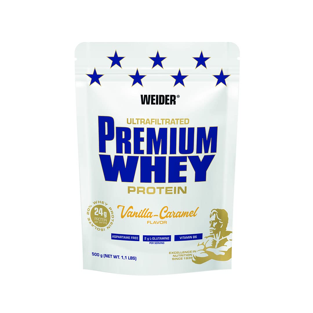 Weider Premium Whey Protein Powder, Vanilla Caramel,, 33g of Protein Per Serving, Low Carb, Whey Protein Isolate, Rich in BCAA's, 500g