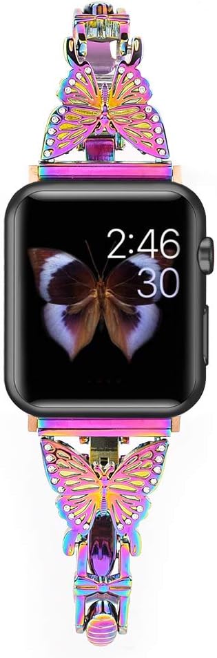BONICI Smart Watch Band Compatible with Apple Watch 6/SE/5/4/3/2/1 iWatch (42mm 44mm), Girl Women Elegant Butterfly Diamond Design Bracelet Style Thin Alloy Metal Replacement Bands Strap -Colorful