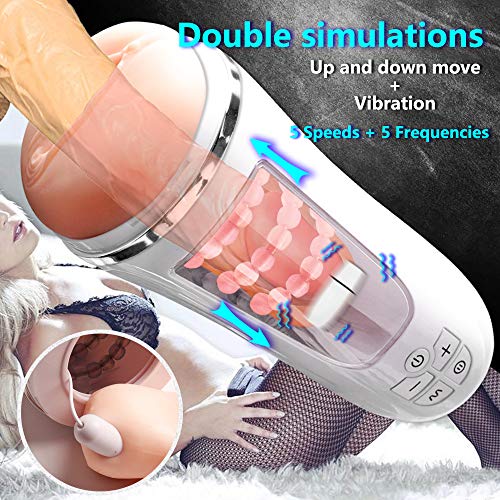Male Masturbator Automatic Adults Sex Toys for Men Masturbation Cup, Penis Training Masturbator Electric with 5 Speeds & 5 Frequencies Thrusting and Vibration simulation 3D Realistic Vagina USB Charge