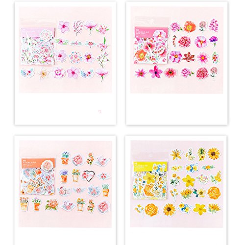 8 Pack Beautiful Floral Gardenia Iris Sakura Hibiscus Pinellia Mint Flower Adhesive Stationery Sticker DIY Album Scrapbooking Diary Planner Journal Sticker Decorative Label for Kids Girls