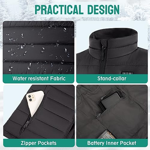 PLIDINNA Men's Heated Vest Lightweight Warm Jacket With Battery Pack 7.4V Electric Heating Vest for Hunting/Fishing/Outdoor Sports(Black,S)