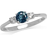 Silvershake Petite Round Shape Gemstone White Gold Plated or Yellow Gold Plated 925 Sterling Silver Promise Ring Jewelry for Women or Teens