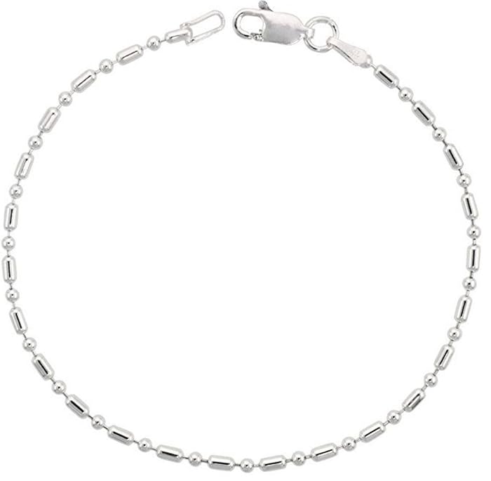 Sterling Silver Bracelet Pallini Bead Dot Dash Ball 7 inch Dainty Cute Chain for Women Girls Anniversary Birthday Mother's Gifts SB2-B
