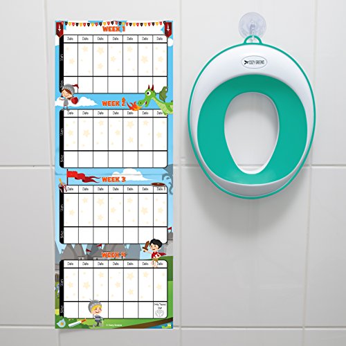 Potty Training Chart - Reward Sticker Chart - Dragon Theme - Marks Behavior Progress – Motivational Toilet Training for Toddlers and Children – Great for Boys and for Girls (Boys Theme)