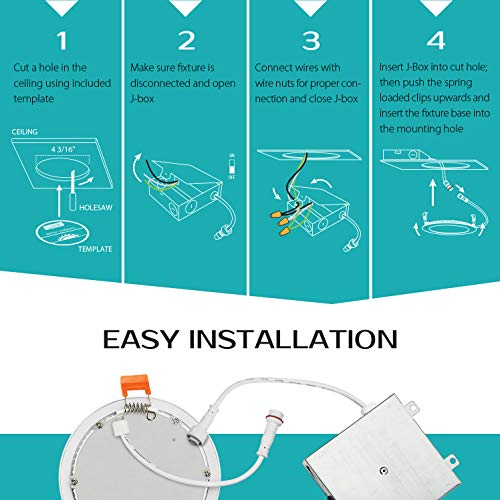 LUXTER (12 Pack) 4 inch Ultra-Thin Round LED Recessed Panel Light with Junction Box, Dimmable, IC Rated, 12W (60 Watt Repl.) 4000K Bright Light 900 Lm. No Can Needed ETL & Energy Star Listed