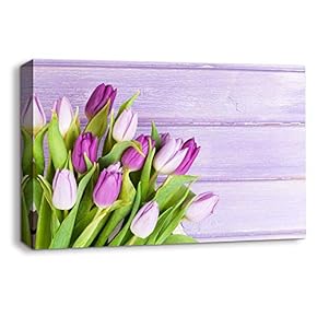 Flowers on Vintage Wood Background Home Artwork for...