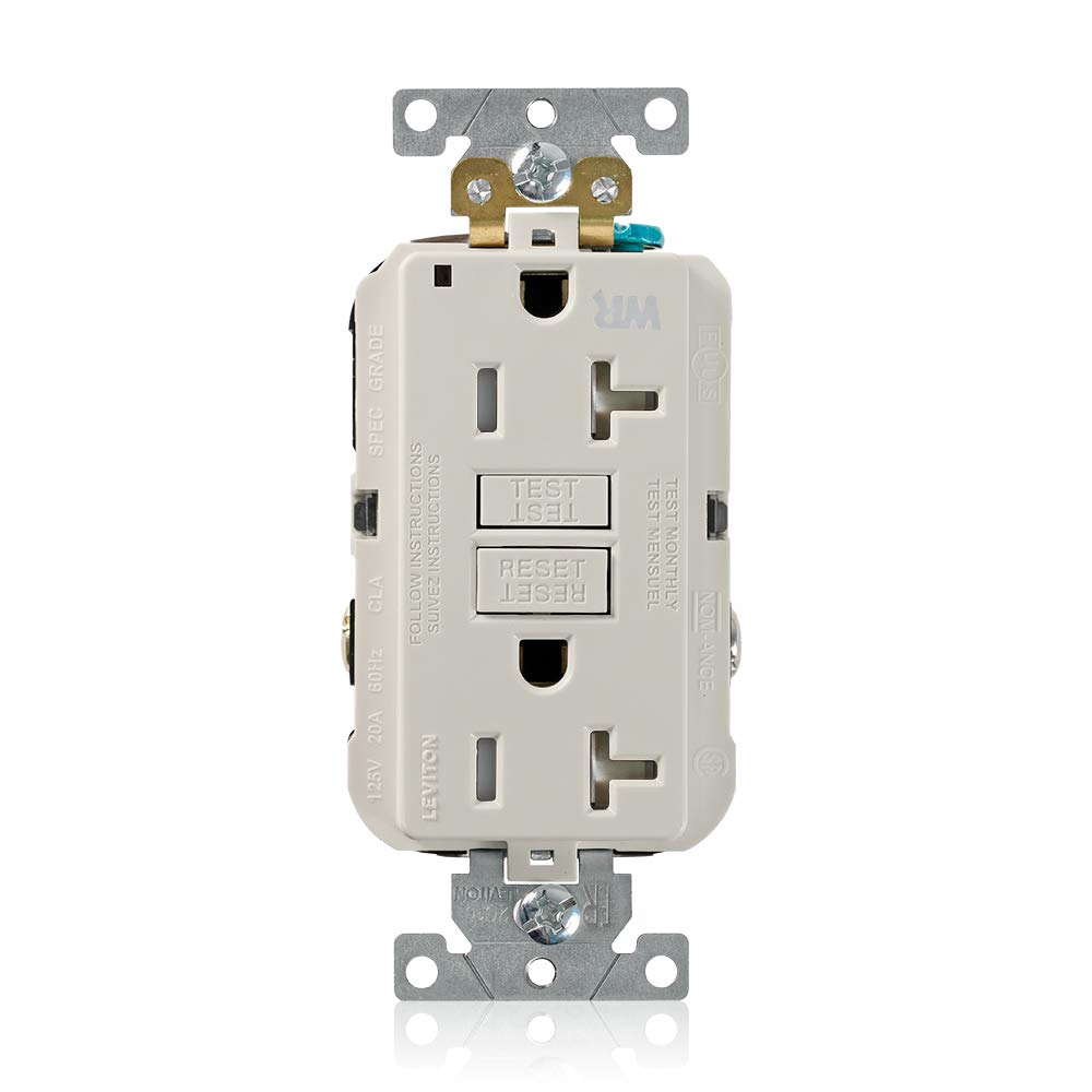 Photo 1 of Leviton 20A-125V Extra-Heavy Duty Industrial Grade Weather/Tamper-Resistant Duplex Self-Test GFCI Receptacle, G5362-WTT, Light Almond