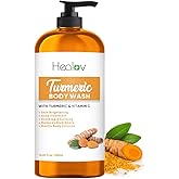 Ganskin Turmeric Body Wash – Skin Brightening Soap for Dark Spots, Hyperpigmentation – Exfoliating Turmeric Face Wash Reduces Acne, Scars, & Cleanses Skin – Natural Bath Liquid Soap