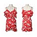 Shele Women Summer Off Shoulder Strap V Neck Short Sleeve Floral Print Red Dresses