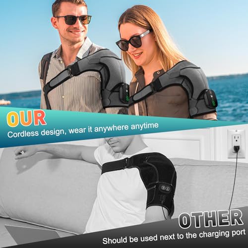 Shoulder Heating Pad, Heated Shoulder Wrap with Massage, Heated Shoulder Brace for Shoulder Vibration, Cordless Shoulder Heating Pads Shoulder Massager with Heat
