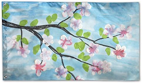 YUANSHAN Home Garden Flag Cherry Flower Painting Polyester Flag Indoor/Outdoor Wall Banners Decorative Flag Garden Flag 3' X 5'