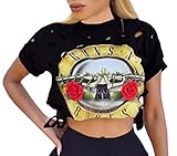 Chuanqi Women's Sexy Short Sleeve Ripped Guns N Rose Crop Tops Shirt