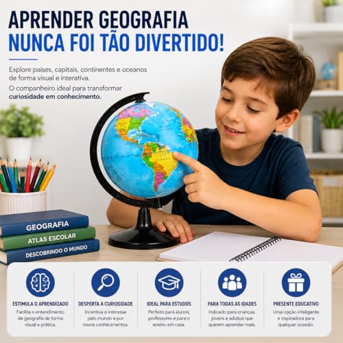 Globo Terrestre Político Giratório com Mapa Atualizado Países e Capitais BR