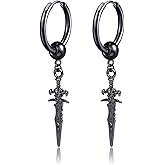 Retro Punk Sword Dangle Drop Cuff Huggie Small Hoop Earrings for Men Women Cartilage Kpop Hypoallergenic Stainless Steel Piercing Hanging Drop Cool Hip Hop Fashion Personalized Best Friends Birthday