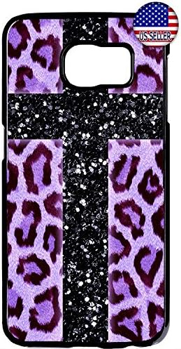 THE FORTRESS Premium cases -Cross with Glitter Leopard Black Purple print (Not actual glitter) Hard Plastic Case Samsung Galaxy S7 The perfect blend of minimalism and shock absorbtion
