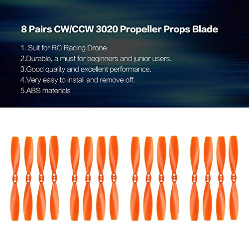 Liobaba 8 Pairs CW/CCW 3020 Propeller Props Blade RC Racing Drone Quadcopter Aircraft UAV Spare Parts Accessories Component Orange - Thumbnail 5