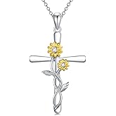 HOOHWE Sunflower Necklace for Women S925 Sterling Silver You Are My Sunshine Cross/Ladybug Pendant Necklace Flower Jewelry Gifts for Mom Wife Daughter Sister