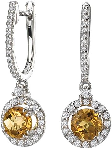 14k White Gold, Citrine &amp; Diamond Halo Drop Earrings (0.48ctw)