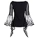 CHARMMA Women's Basic Sheer Lace V-Neck Long Bell Sleeve Elastic Casual T-Shirt (X-Large, Black)