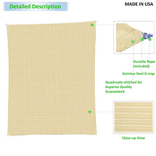 Eden's Decor Flat-Edged Rectangular 6' X 8' Beige UV-Blocking Sun Shade Sail for Outdoor Patio, Swimming Pool & Pergola Cover