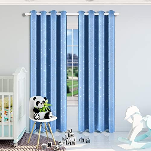 sgofais Star Print 60% Blackout Curtains for Kids Room Grommet top Window Panels Curtains 52W x 63L Inch Lavender Sky Blue 2 Panels