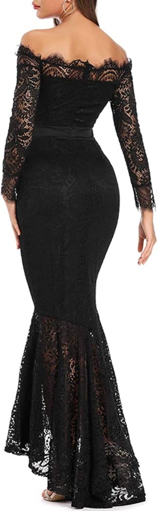LALAGEN Women's Floral Lace Long Sleeve Off Shoulder Wedding Mermaid Dress at  Women’s Clothing store