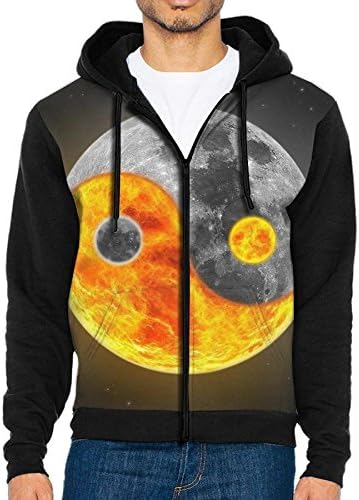 Ying Yang Moon Men's Casual Raglan Sleeve Hooded Hoodie Full-Zip Sweatshirt With Pocket