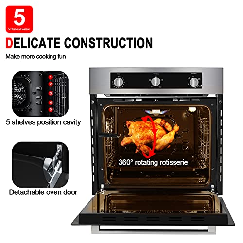 24 Inch Natural Gas Oven, GASLAND Chef Pro GS606MS Builtin Single Wall