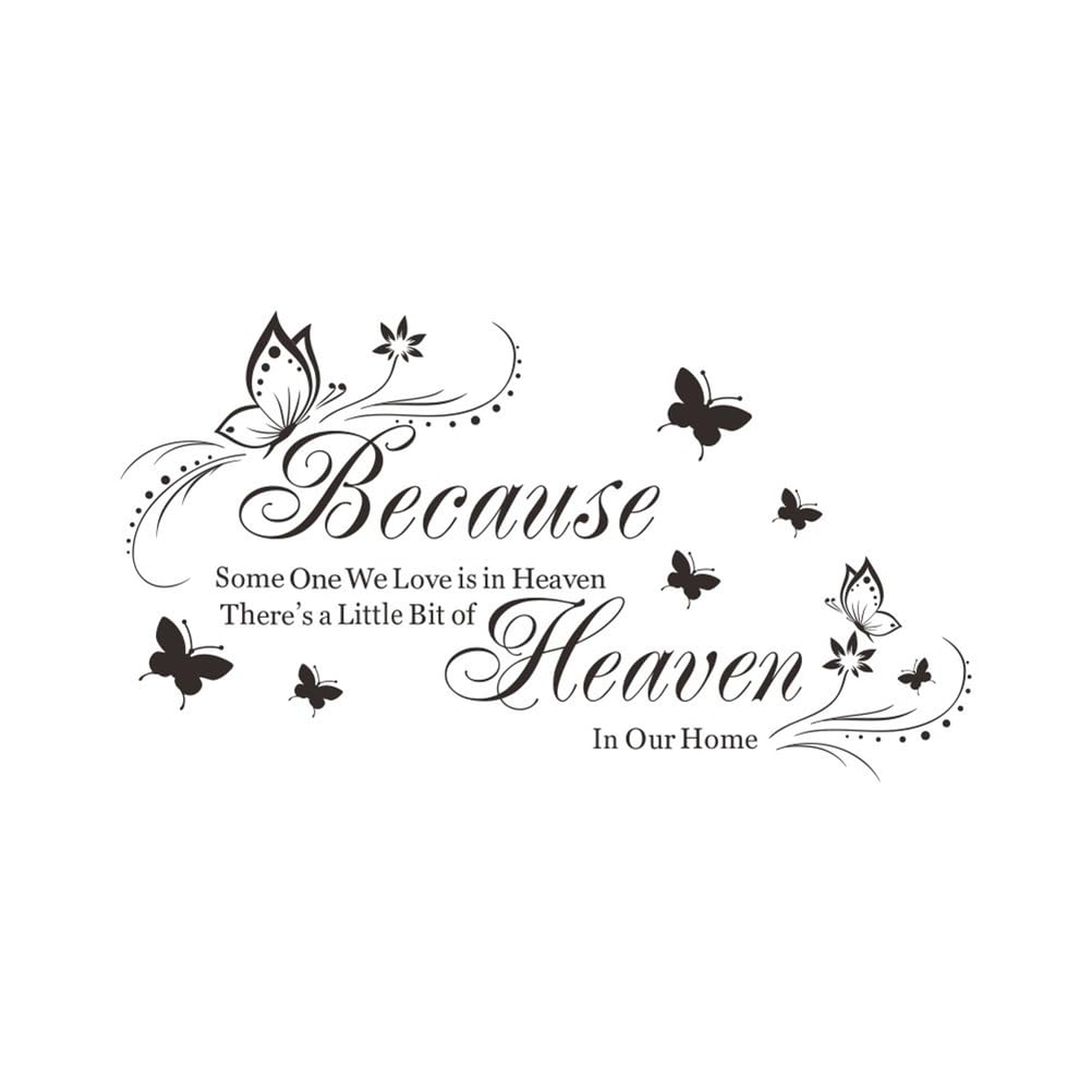 VORCOOL Wall Sticker Sayings Because Someone We Love is in Heaven There's a Little Bit of Heaven In Our Home Butterfly Wall Decals Quotes