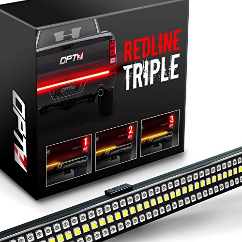 OPT7 Redline Triple S-Blade LED Tailgate w/ Sequential Amber Turn Signal – 1,200 LED’s Brighter Solid Beam – No Drill Install – Weatherproof 2yr-Warranty – Full Function Reverse Brake Running Back Up