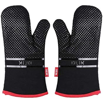 Deik Oven Mitts, Oven Gloves, 464°F Heat Resistant Non-Slip Silicone Oven Mitts, Oven Mitt for Cooking, Baking, Barbecue, 1 Pair, Black
