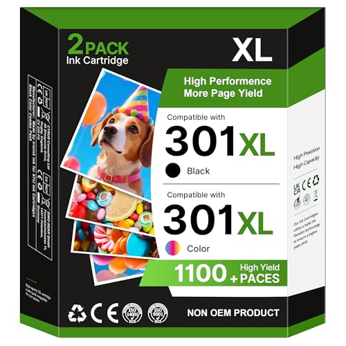 Glliter 301 301 XL Ink Cartridge for HP 301 Black Ink Cartridge Compatible with HP Envy 5530 4500 4507 4508 5534 Deskjet 2547 2510 3055a 3050 Officejet 4630 3050 (Black and Colour)