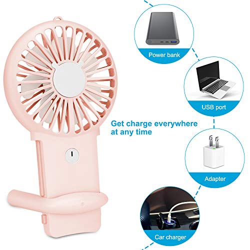 Aluan Handheld Fan Mini Portable Fan Powerful Small Personal Fans Speed Adjustable Rechargeable Battery Operated Eyelash Fan for Kids Woman Man Indoor Outdoor Travel Cooling with Lanyard, Pink - Thumbnail 4