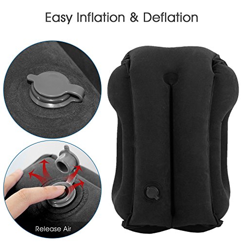 BTSHINE Inflatable Travel Pillow, Travel Pillow Soft Air Inflatable Neck Pillow Comfortable Traveling Bolster Car Pillows for Sleeping Bedding(Black)