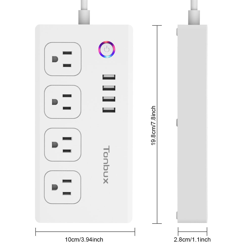 WiFi Smart Power Strip Surge Protector 1700 Joule with Switch 4 Outlets 4 Charge USB Ports and 5-Foot Extension Cord, App Control Your Devices from Anywhere Anytime (White)