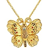 REEBOOOR 18K Gold Plated Necklace Butterfly, lotus, Bee,turquoise Charm pendant Necklace Christmas Unique Gifts for He